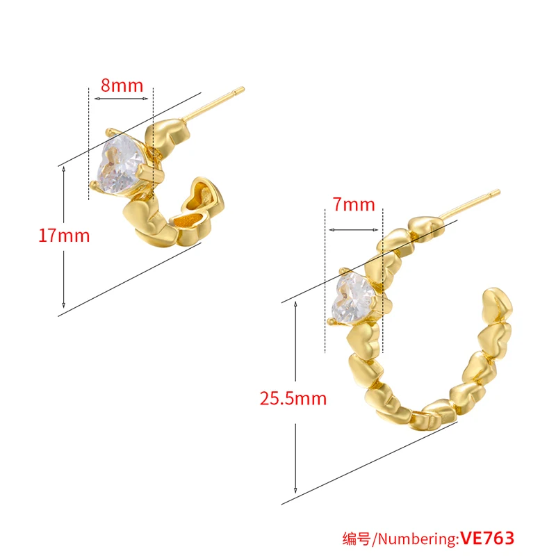 ZHUKOU heart jewelry sets Cubic zirconia heart connector bracelet for women Brass necklace fashion party Jewelry wholesale VE763