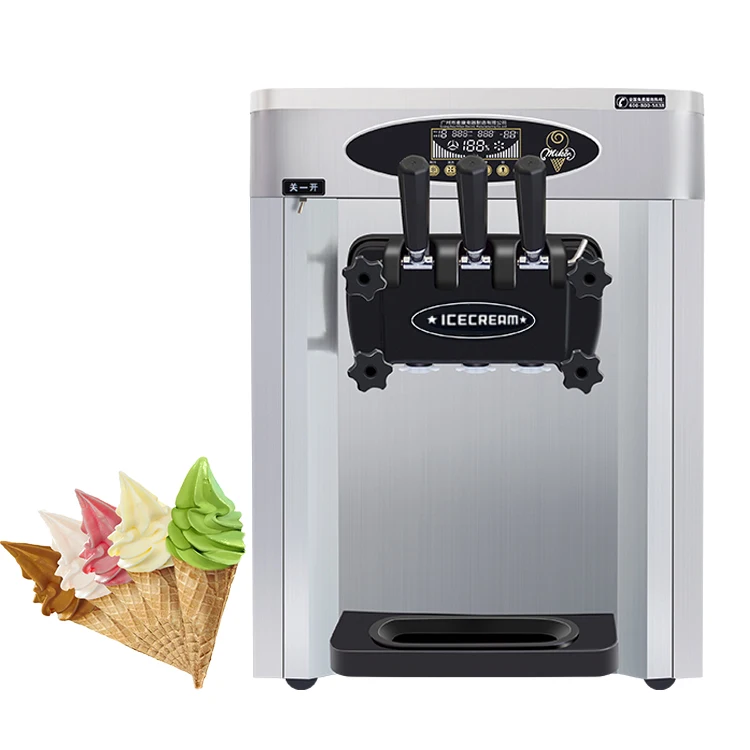 Low Power Consumption Home Commercial Ice Cream Machine Automatic 3 Flavors Cone Ice Cream Machine with air Pump