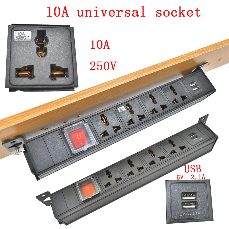 Desktop socket C14 port PDU power strip hidden Office Electrical Outlets1-9AC10AUniversal output socket USB charge