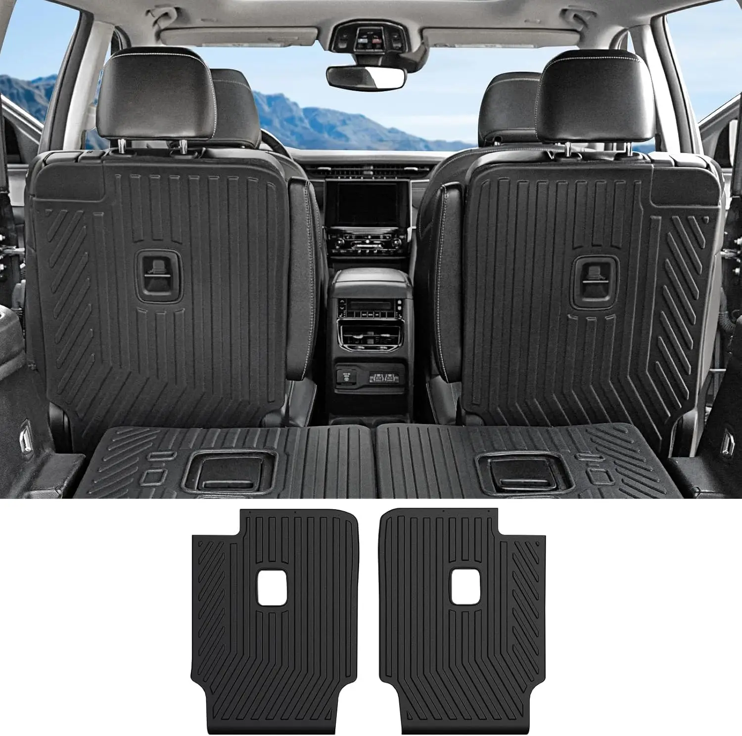 

Всепогодные защитные коврики из TPE для спинок сидений Jeep Grand Cherokee L 2021-2026 с капитанскими креслами, подходят для 6-местных моделей, 2-й ряд, задние спинки
