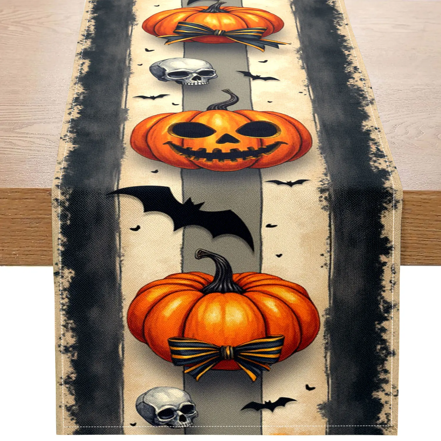 1 Piece Halloween Dark-Themed Table Runner, Featuring Pumpkin, Skull, and Black Bat Patterns, Suitable for Halloween Parties and Dark Decorations
