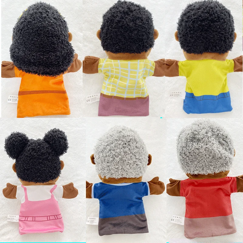 1/2/6pcs Black Skin Family Member Hand Puppet Open Mouth Stuffed Glove Role Play Toy Story Telling Prop Mom Ventriloquist Muppet