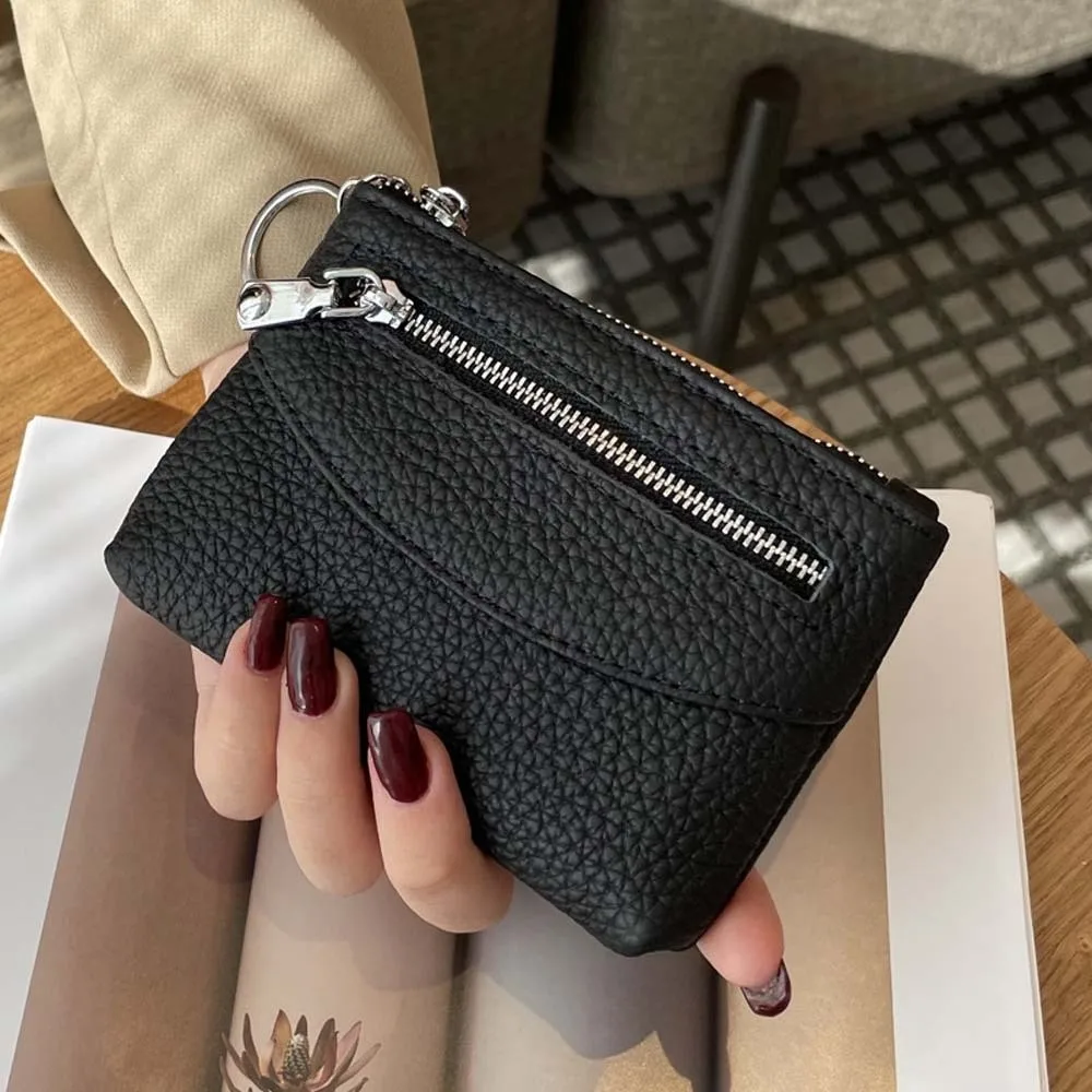 

Женский кошелек с защитой от брызг, классический, с несколькими отделениями для карт, короткий, для монет, в корейском стиле, однотонный, кожаный, для карт