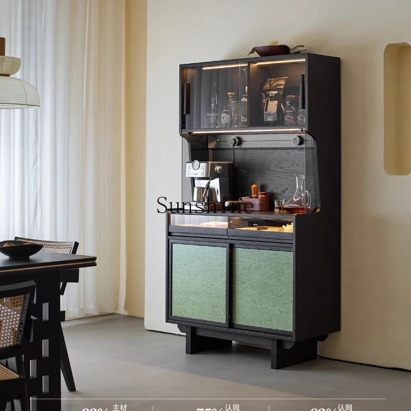 

Retro dining side, integrated storage against the wall, tea, black solid wood, coffee side cabinet