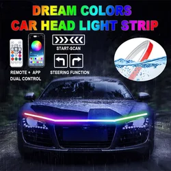 Dream Colors LED Car Hood Light Daytime Running Lights Uniform Silicone Strip Auto Remote App RGB Turn Signal Lamp Styling 12V