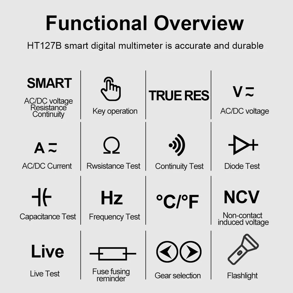 HT126B 6000 Counts Smart Multimeter Auto Recognition DC/AC Voltage/Resistance/Continuity Ohm HZ Diode Live Electrician Meter