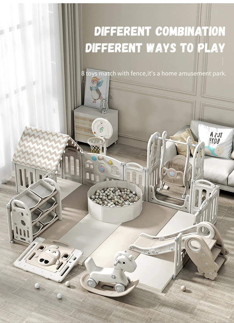 روضة أطفال داخلية حديثة ألعاب أرجوحة للأطفال سياج بلاستيكي ساحة لعب ملعب قابلة للطي للأطفال الصغار للاستخدام المدرسي
