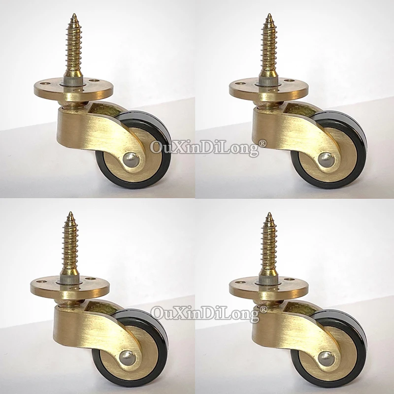 4PCS 1'' Solid Brass Casters Table Chair Sofa Cabinet Feet Furniture Castors 360° Swivel Wheels Rubber Silent Furniture Rollers