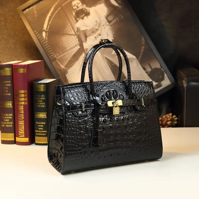 2024 New European American Style Handbag Large Airy Bag Crocodile Pattern Large Bag Middle-aged Mother Hard Leather Women's