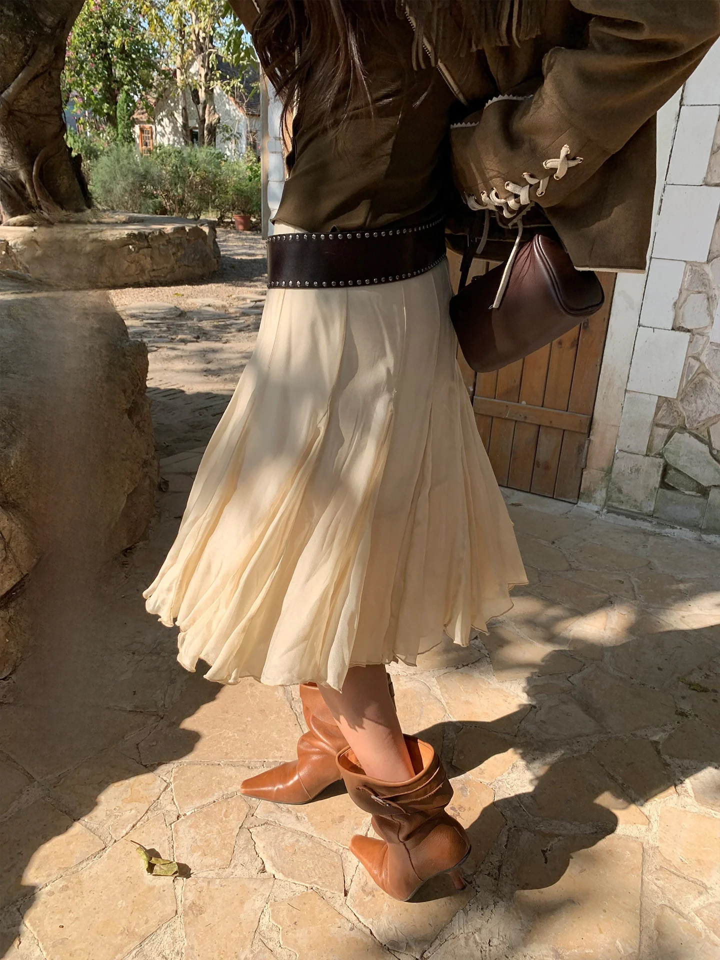 

Ele A-Line Midi Skirt Women's Early Spring New Sle Large Hem Blend Design Sense Skirts Faionable Casual