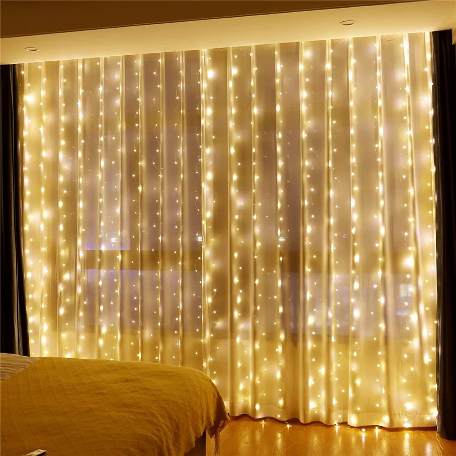 

2024 New Year Christmas Decoration String Light USB Remote 8 Modes 3*3M Fairy Curtain Light Garland for Home Bedroom Living Room