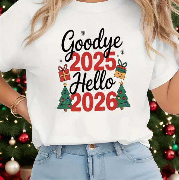 Bonjour 2026 réveillon du nouvel an à manches courtes femmes T-shirt ample et confortable vêtements de fête du nouvel an vêtements pour femmes drôles