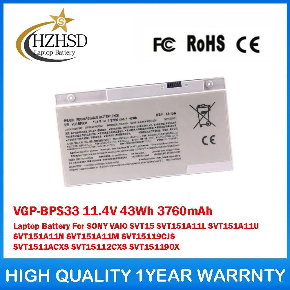 

VGP-BPS33 11.4V 43Wh 3760mAh Laptop Battery For SONY VAIO SVT151A11L SVT151A11U SVT151A11N SVT151A11M SVT15119CJS SVT1511ACXS