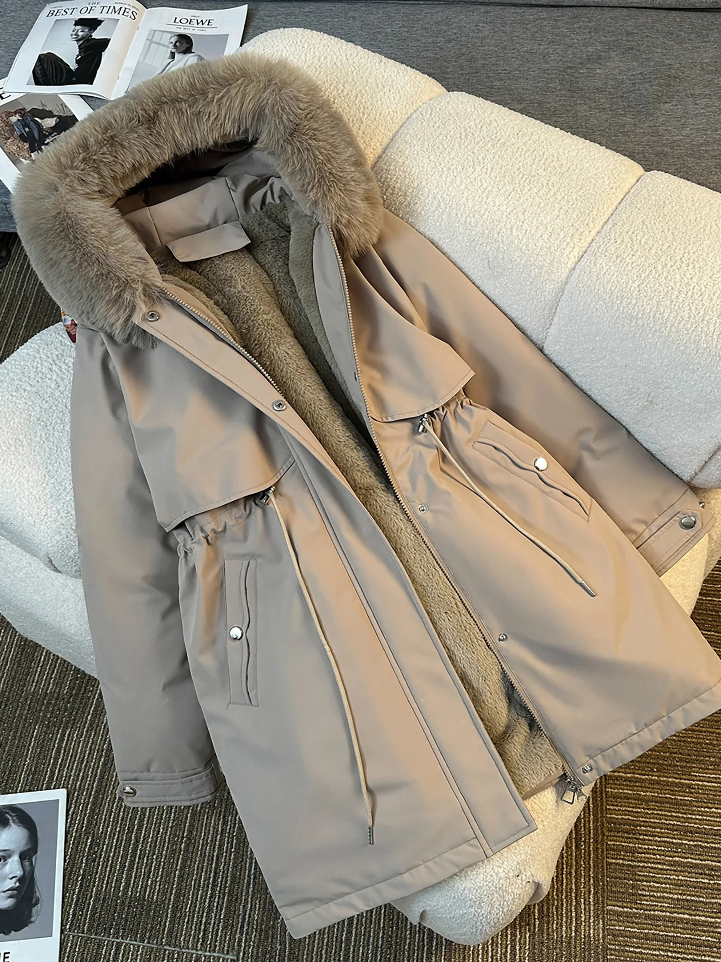 Winter Jacket 2026 New Women Parka Clothes Long Coat Wool Liner Hooded Jacket Fur Collar Thick Warm Snow Wear Padded Parka