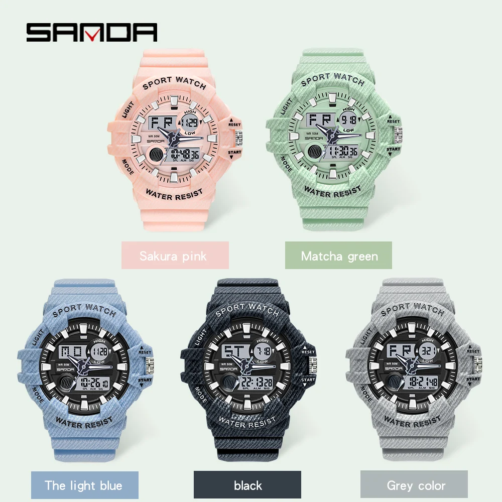 SANDA 50M Waterproof Sports Watches lady Digital Quartz Dual Display Watch Fashion Luxury male Chronograph Military Wristwatch