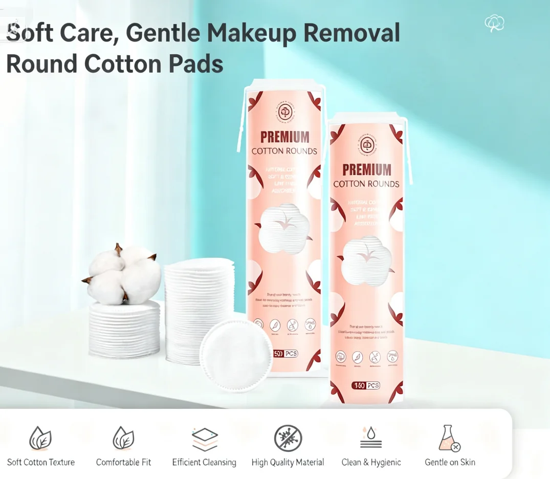 Thick Pure-Cotton Facial-Specific Makeup Remover Pads Round-Shaped for Face Eyes And Lips Bag-Packed