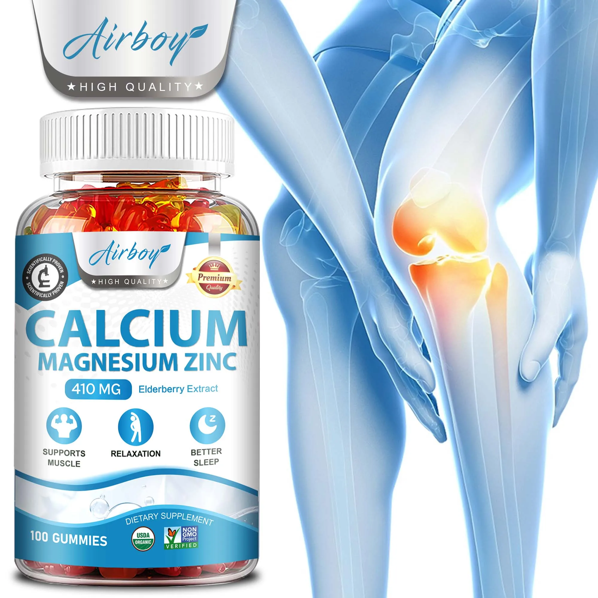 

Calcium Magnesium Zinc Gummies - Reduce Stress & Anxiety, Cell Growth, Support Bones, Joint and Heart Health, Boost Immunity
