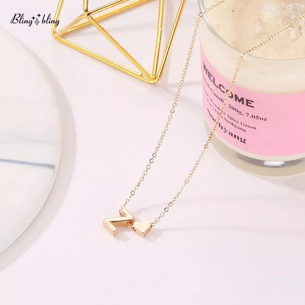 Fashion Tiny Heart Dainty Initial Necklace Gold Color Letter Name Choker Necklace For Women Pendant Jewelry Gift