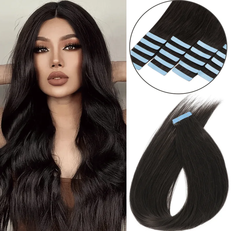 Tape-in-Haarverlängerungen aus Echthaar, natürliche Remy-Haarverlängerungen, gerade, nahtlose Skin-Weft, 16 Zoll, 20 Zoll, langlebig, seidig weich, PU-nahtloses Design, natürlich glänzendes Haar für