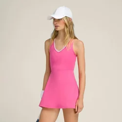 Pink Tennis Dresses Woman Summer 2024 Trend Sport Outfit with Shorts Pocket Golf Active Wear Outdoor Run Sportswear Tracksuit