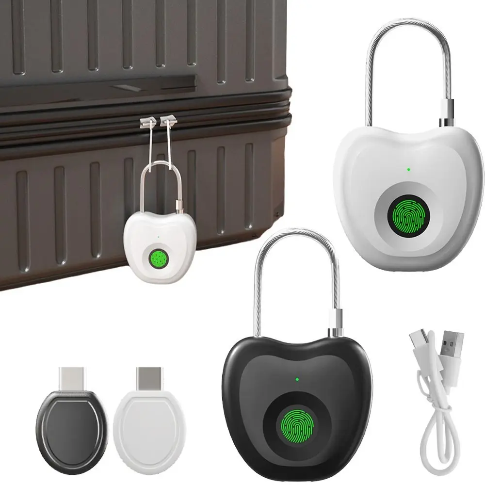 High Strength ABS Fingerprint Padlock Portable Fast Recognition Intelligent Luggage Lock with Electronic Key Security