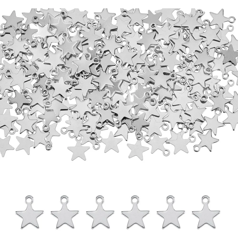 200Pcs Small Star Charms Stainless Steel Charms Pentagram Charms Metal Star Pendants Celestial Sky Pendants for DIY Bracelet