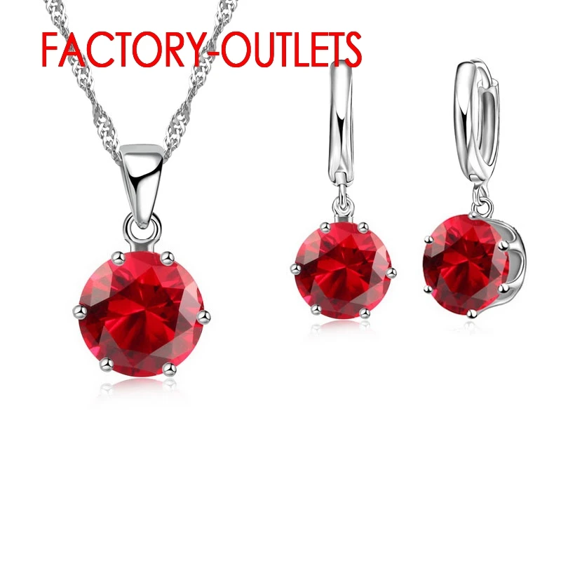 925 Sterling Silver Fashion Jewelry Set Classic 6 Claws Crystal  Necklaces Hoop Earrings Women Girls Engagement Anniversary