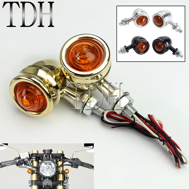 Motorbike Turn Signal Lights for Cruiser Bobber Chopper Sportster Softail Cafe Racer 10mm Universal 12V Retro Blinkers Indicator