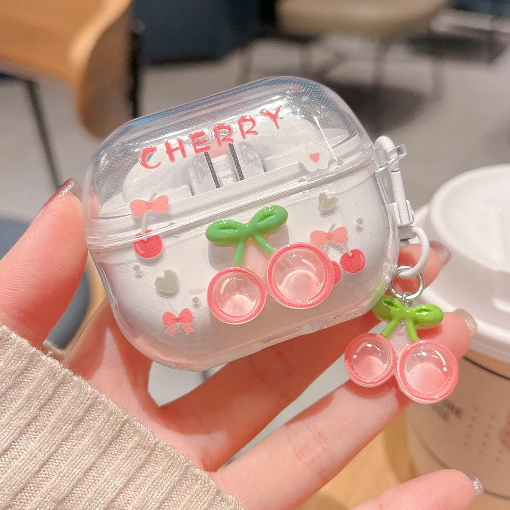 DIY Watermelon 3D Pink Flowers Crystal Bear Pendant For Samsung Galaxy Buds 3 Pro Bluetooth Earphone Cover Clear Protective Case