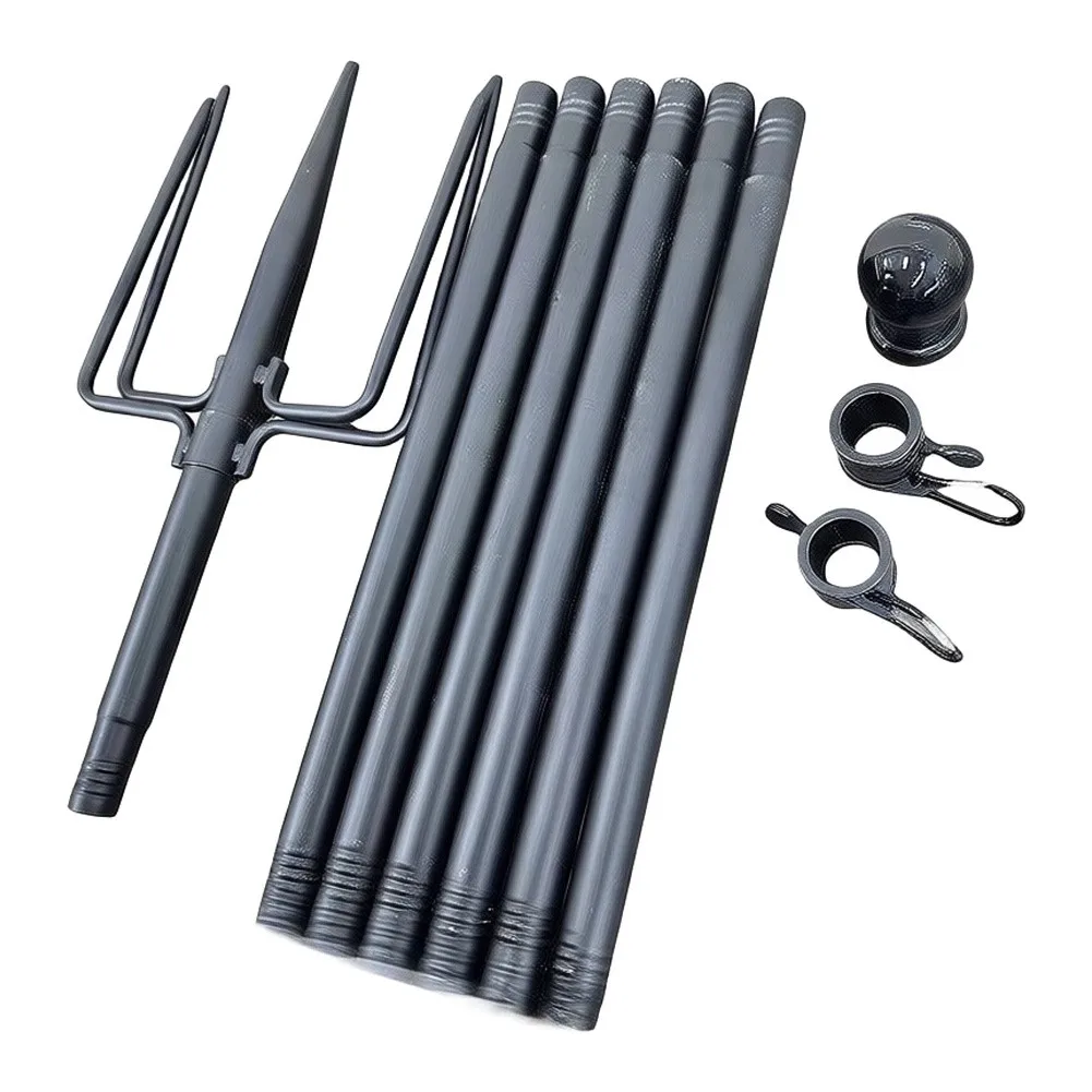 8FT Adjustable Sectional Flag Pole With 5 Prong Base Sturdy Steel Ground Mounted Outdoor Garden Yard Display Kit