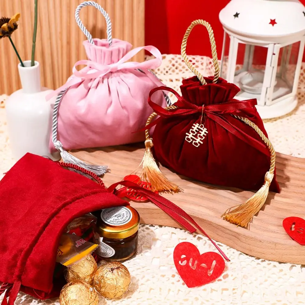 Jewelry Organizer Chinese Drawstring Candy Bag Velvet Traditional Flannel Gift Bag Wine Red Exquisite Wedding Gift Bag Party
