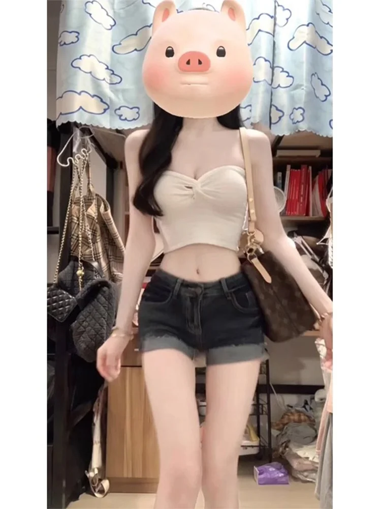 

American Style Spicy Girl Low Waist Denim Super Shorts Women's Summer Thin Blue Tight Elastic Cuffed Butt Hugging Hot Pants