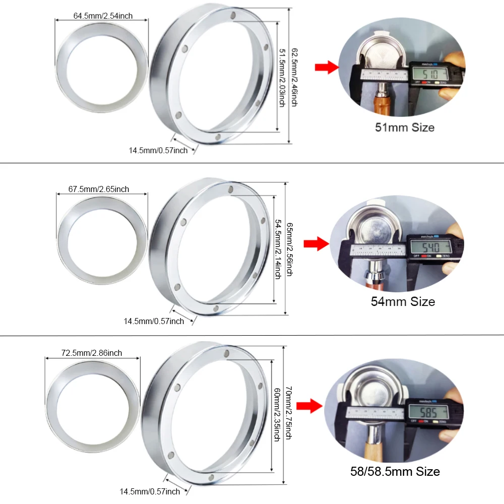 Imbuto dosatore da 51/54/58 mm con 6 magneti, anello dosatore in alluminio per caffè espresso adatto per portafiltro da 51/54/58/58.5 mm