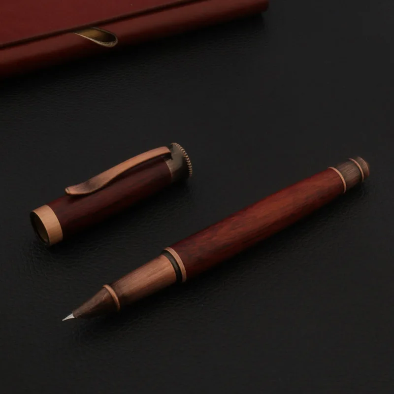 Kırmızı Ahşap dolma kalem Pirinç Kapşonlu Uç Dönüş Kırtasiye Ofis Okul Malzemeleri Yazma Hediye Kalemler
