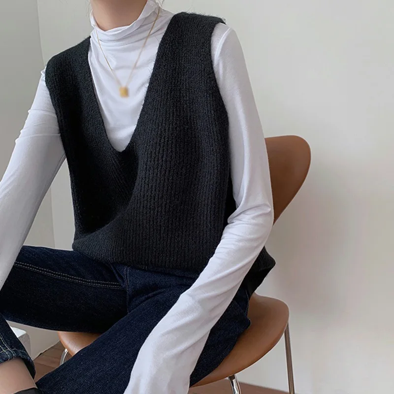 Knitted Loose Waistcoat Women Plus Size Outer Wear V-neck Sweater Elastic Loose Fit Vest Spring Camisoles Leisure Versatile