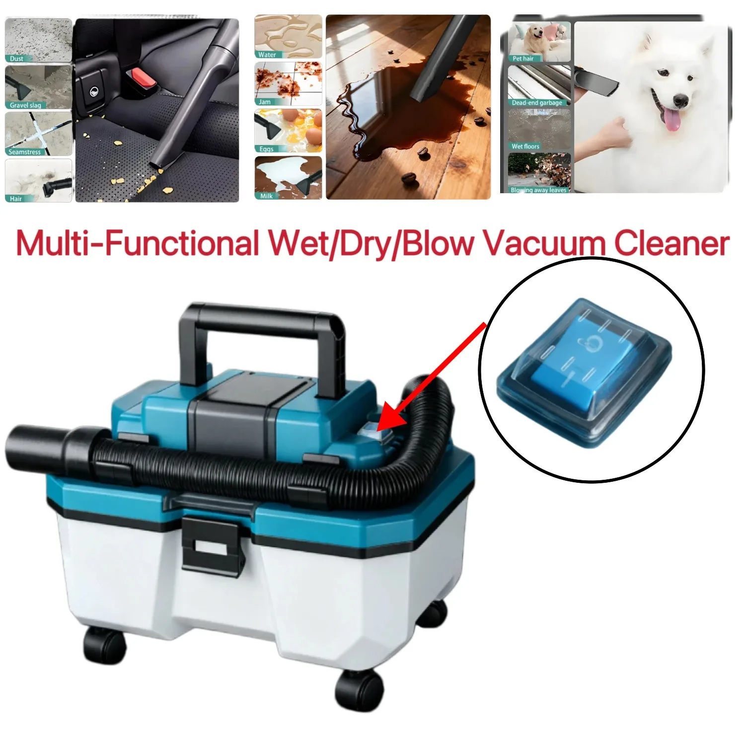 Portable Cordless Multi-Functional  3 in 1 Wet/Dry/Blow/Suction Vacuum Cleaner For Makita 18V Lithium Battery (NO Battery) - view 3