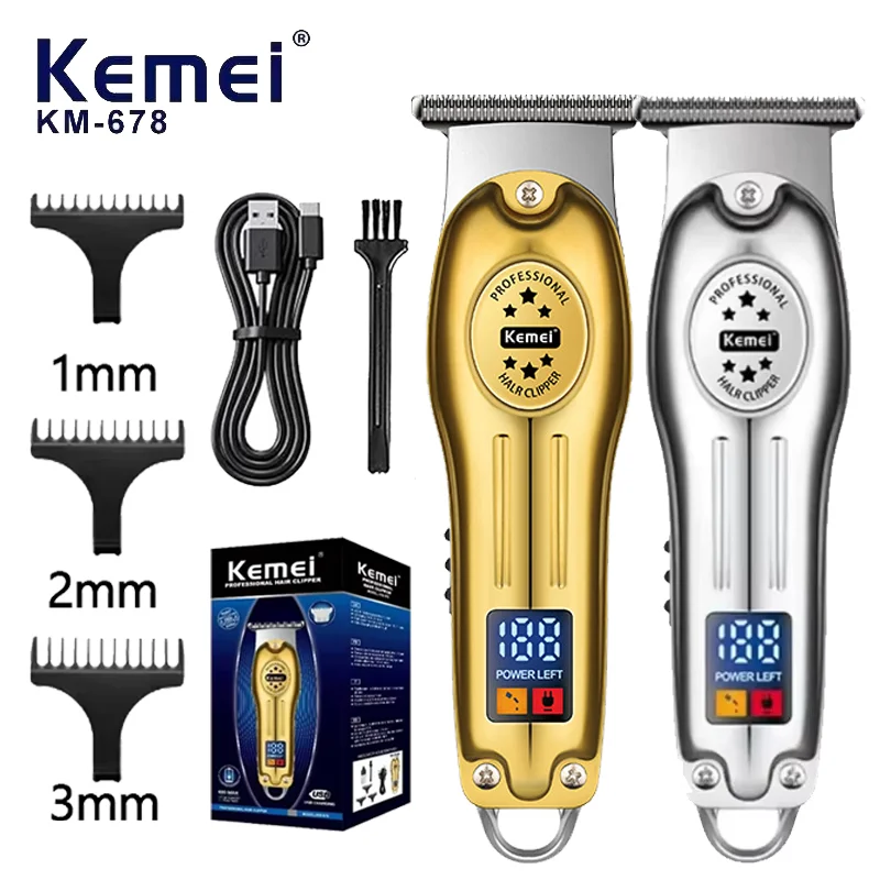 

Kemei профессиональный триммер для волос, беспроводная перезаряжаемая машинка для стрижки волос, электрический набор для стрижки волос, ЖК-дисплей, бритва для бороды для мужчин