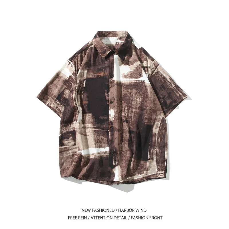 Men Short Sleeve Tie Dye Beach Shirt Summer Casual Loose Fit Oversized Comfortable Breathable Trendy Streetwear Vacation Fashio
