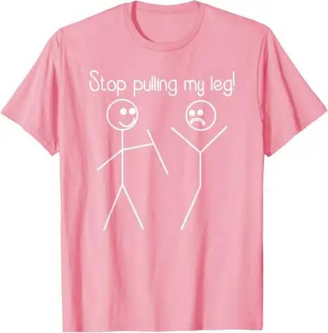 Lustiges T-Shirt mit dem Slogan „Hör auf, mir am Bein zu ziehen“, Y2k Humorvolle Strichmännchen-Slogan-T-Shirts, Humorvolles Strichmännchen-Joker-Slogan-T-Shirt – Detail 6
