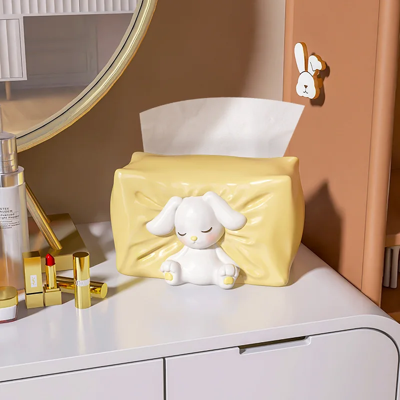 

Ceramic Tissue Box Living Room Creative Paper Drawer Box Cartoon Rabbit Coffee Table Dining Table Household Paper Box Ornaments