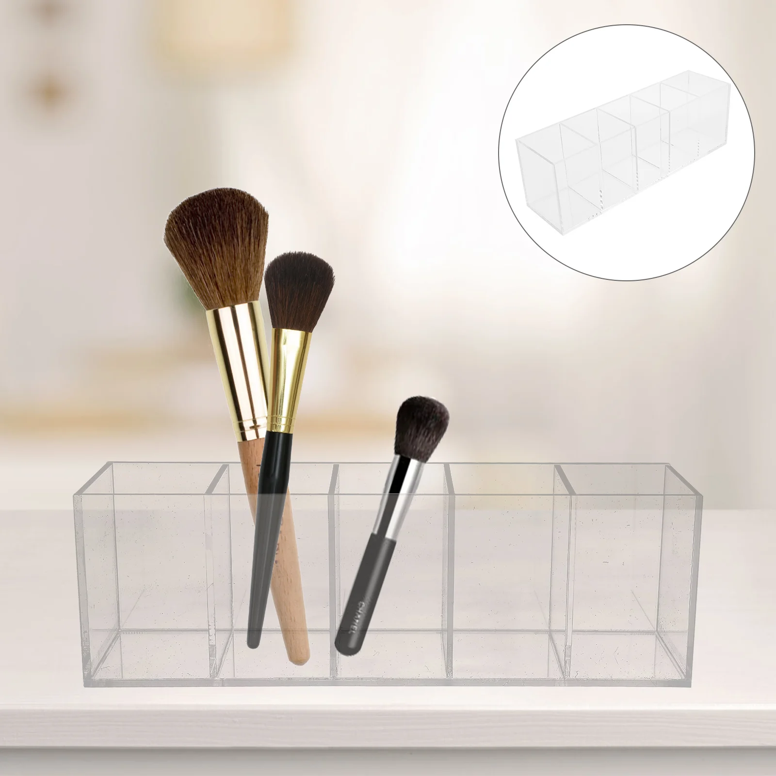 Acrylic Pen Holder Divided Desktop Organizer Phone Stand Multifunctional Stationery Makeup Brush Holder Storage Box for Home