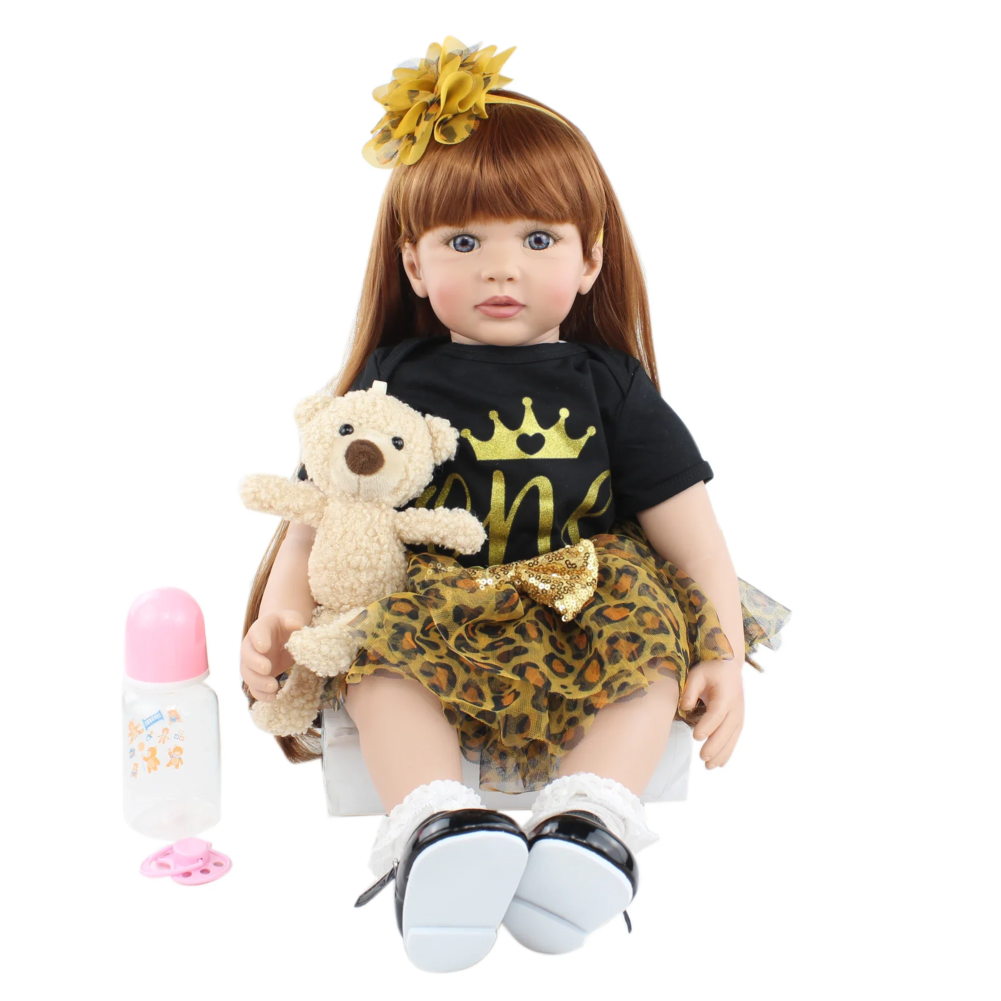 BZDOLL 60 CM 24 Inch Lifelike Reborn Baby Doll Alive Soft Silicone Newborn Princess Toddler Bebe Cute Dress Up Toy Handmade Gift