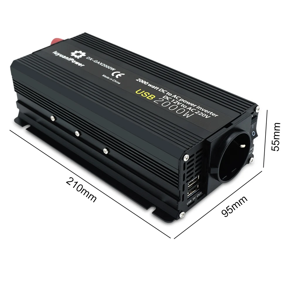 LVYUAN Power Inverter DC12V 24V to AC220V Transfer Battery Inversor 2000W/3000W Outdoor Car Inverter EU Socket