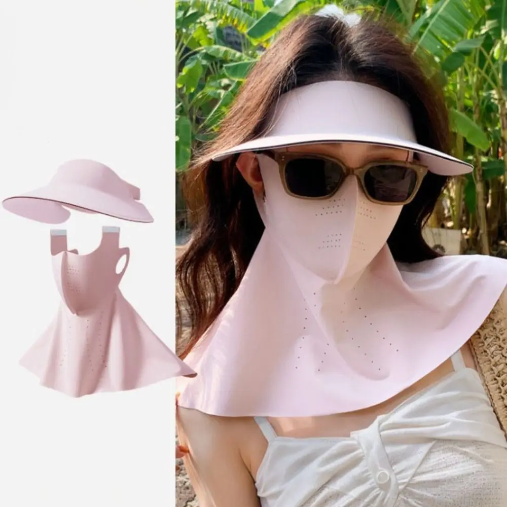 

UV Protection Sunscreen Face Cover Dustproof Solid Color Ice Silk Mask Face Protection Visor Hat UV Protection Veil Hiking