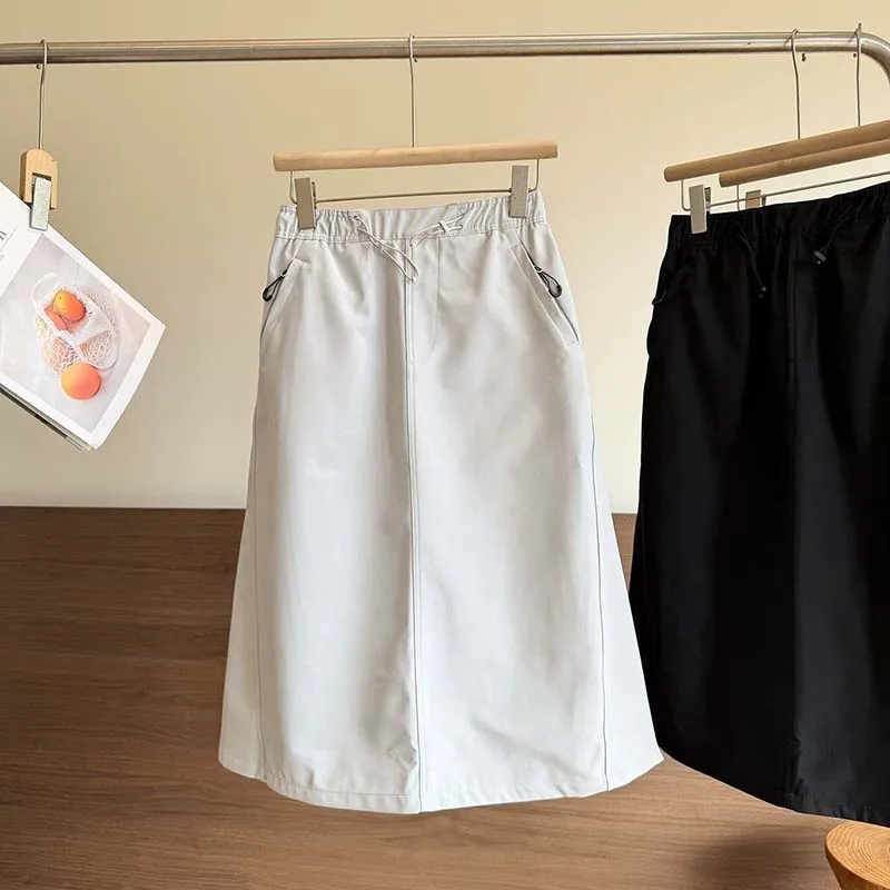 Safari Style Fleece Warm Skirts 2026 Women's Windproof Sheath Skirts Autumn Winter Elastic-waist Drawstring Casual Sports Skirts