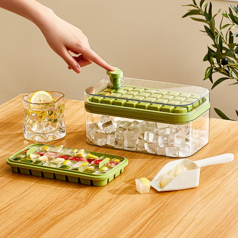 New One-button Press Type Ice Mold Box Plastics Ice Cube Maker Ice Tray Mold with Storage Box with Lid Bar Kitchen Accessories