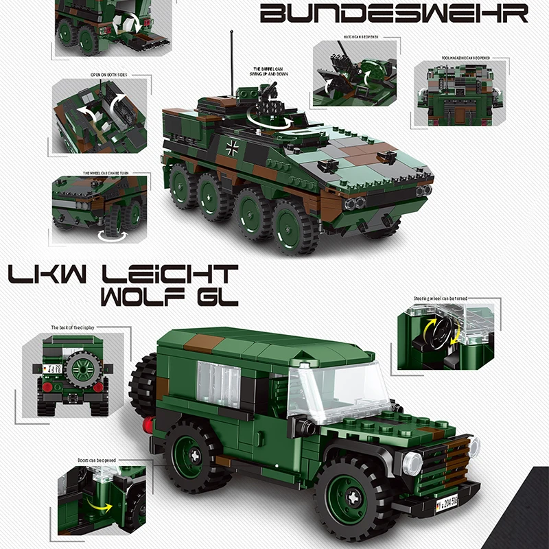 XINGBAO German Military Battle Tank Transport Truck Leopard-2A6 HX-81 MOC Building Block US WWII Cannon Vehicle Brick Toys