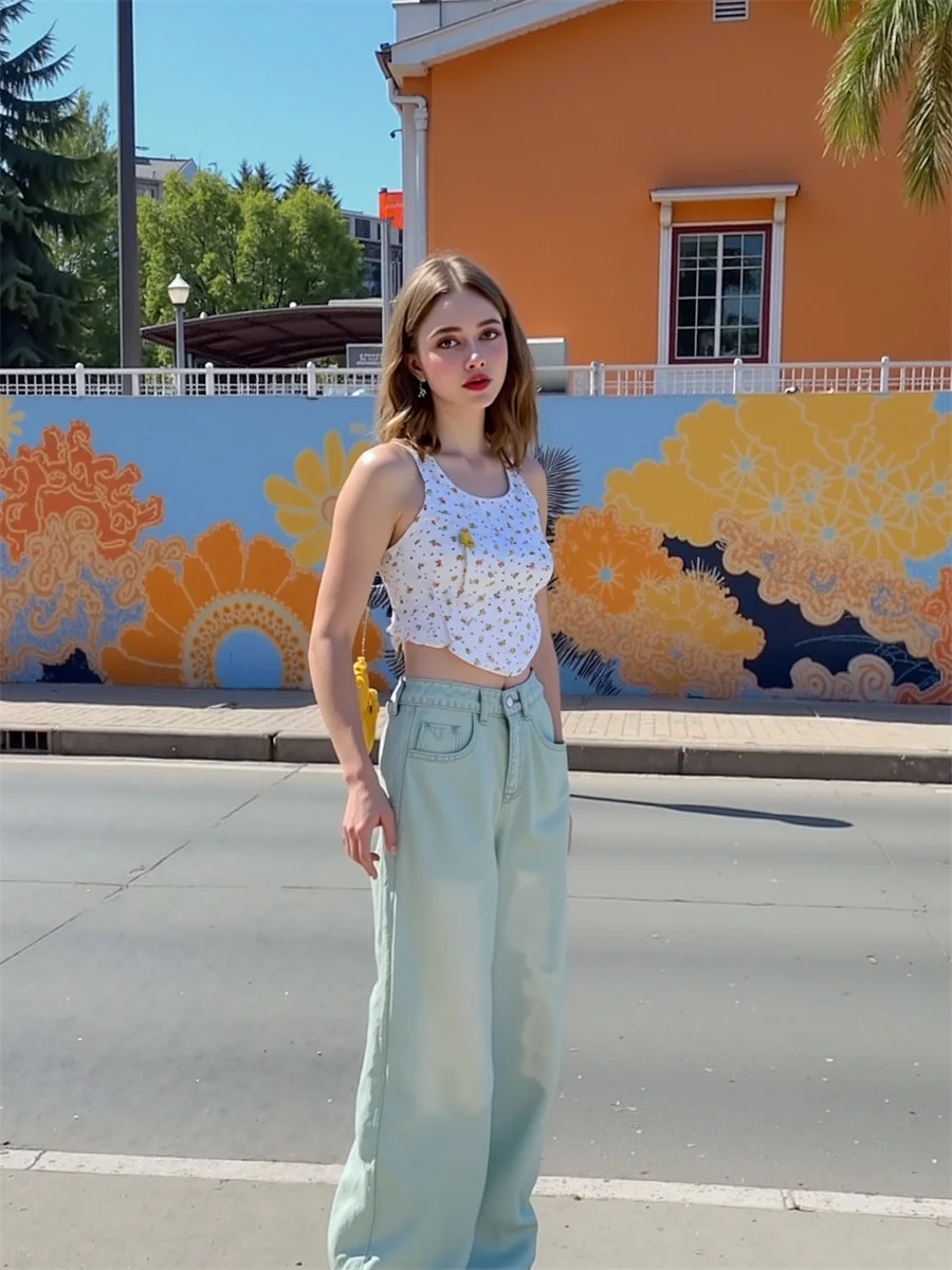 

Потертые джинсы с широкими штанинами в пол, женские потертые мешковатые прямые брюки в корейском стиле, шикарные синие модные плиссированные брюки Y2K