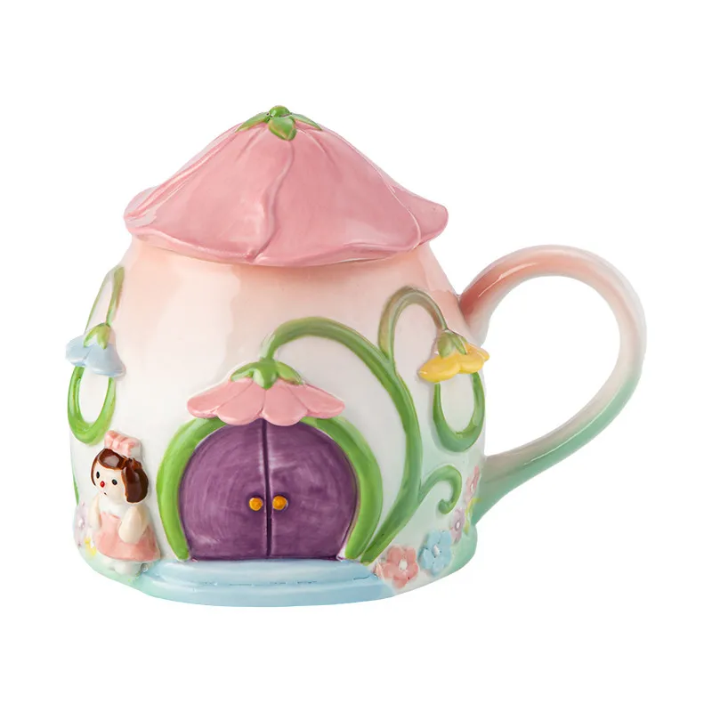 Flower house ceramic cup exquisite girl heart relief practical birthday gift wedding souvenir