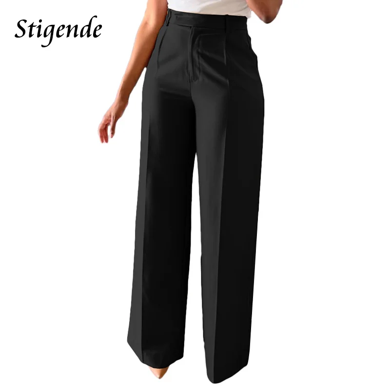 Stigende Wide Leg Straight Dress Pants with Pocket Women Plain Color Business Casual Pants Loose Fit Midi Waist Office Trousers - AliExpress 200000345 Stigende Wide Leg Straight Dress Pants with Pocket Women Plain Color Business Casual Pants Loose Fit Midi Waist Office Trousers - AliExpress 200000345